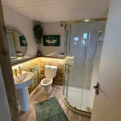 Modern walk-in shower room in the Spacious Family Lodge